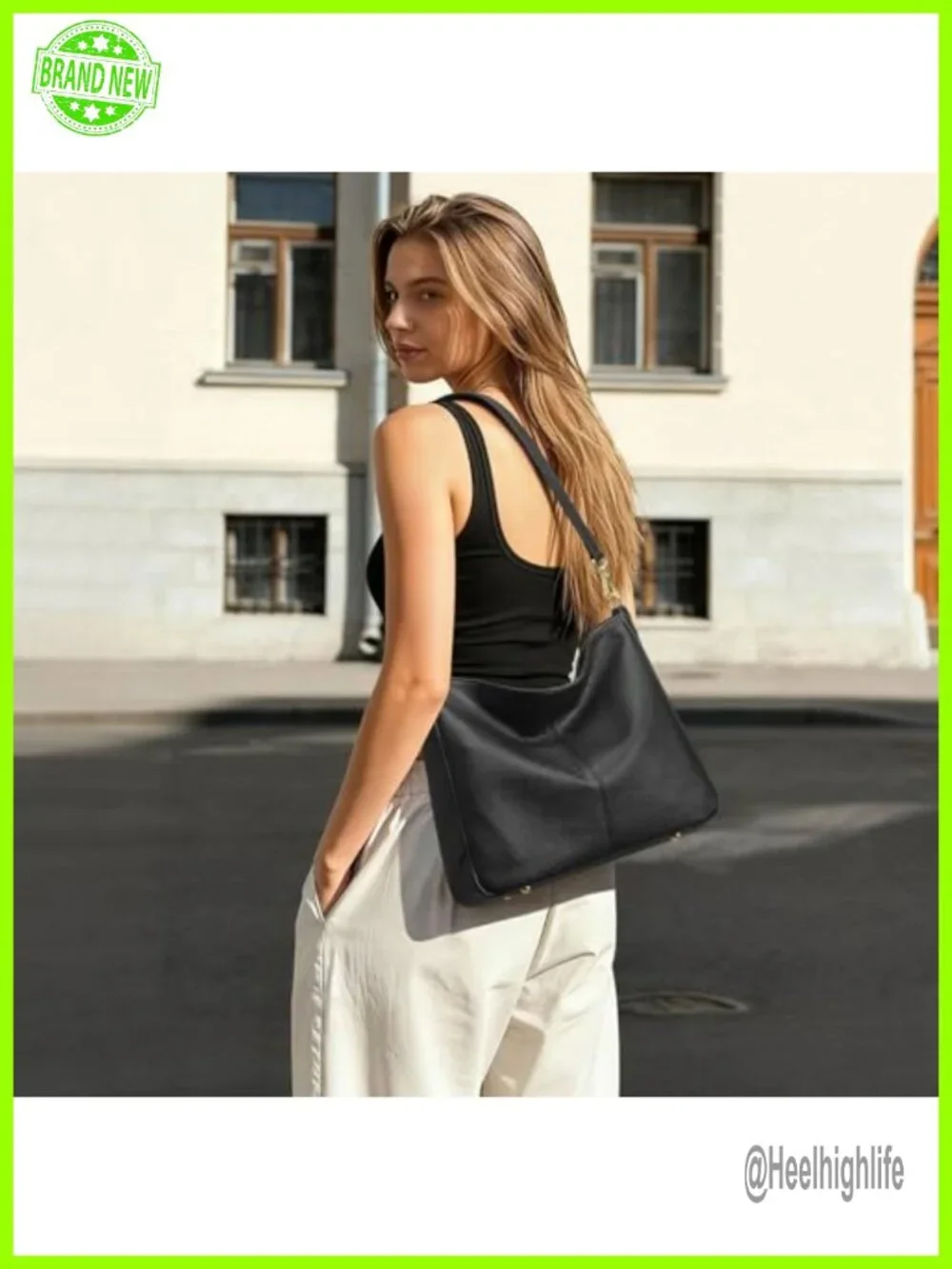 Genuine Leather Hobo Crossbody Bag with 2 Straps 5 Pockets